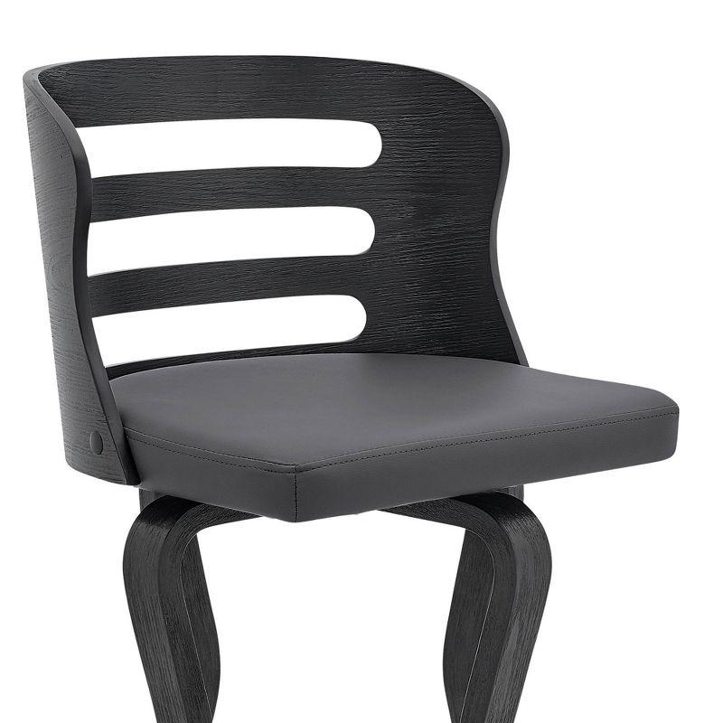 26" Verne Counter Height Barstool with Faux Leather and Wood Finish Black/Gray - Armen Living: Swivel, Indoor Use