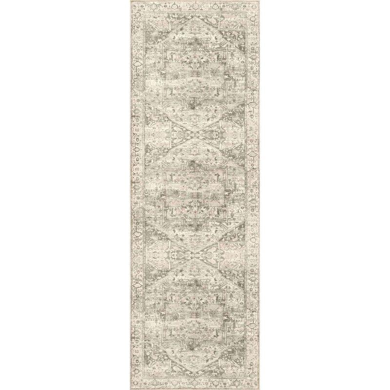Nuloom 2x6 Machine Washable Rain Haven Vintage Medallion Indoor Area Rug, Grey Non-Slip Backing, Stain Resistant, BedroomLiving Room, Kitchen
