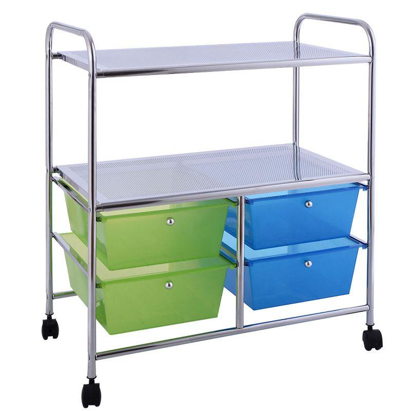 Costway 4 Drawers Rolling Storage Cart Metal Rack Shelf Home Office Furniture 2 Shelves