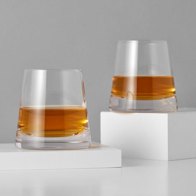 Viski Burke Whiskey Glasses with Pyramid Design, Rocks Glass, Lead-Free Crystal Angled Tumblers for Scotch and Cocktails, Clear, 8 Oz, Set of 2