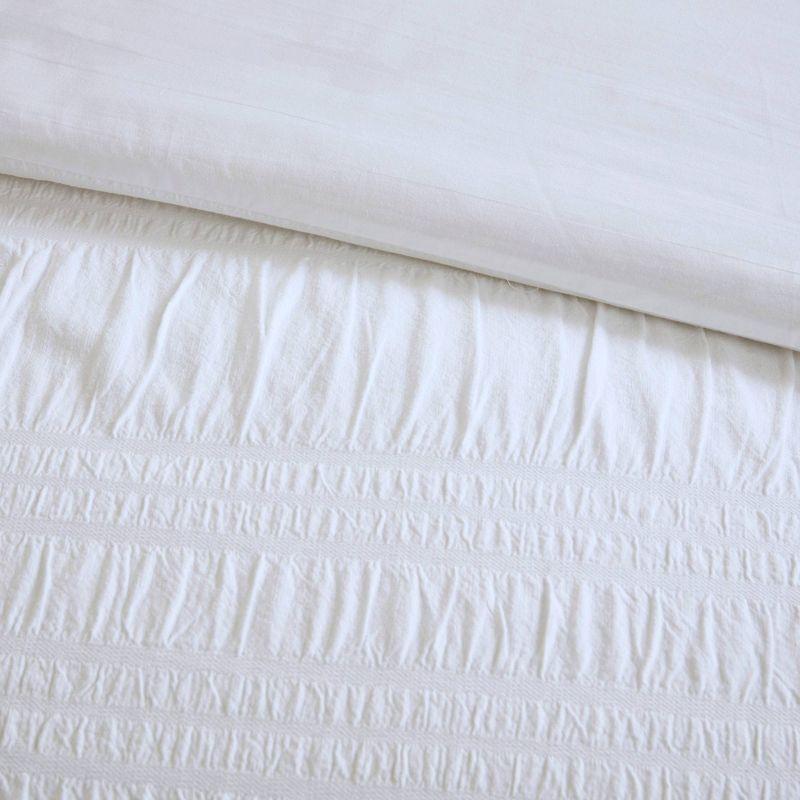 Nicolette White Standard Cotton 200 TC Seersucker 4-Piece Duvet Cover Set