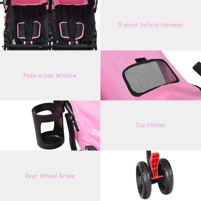 Infans Double Light-Weight Stroller, Travel Foldable Design, Twin Umbrella Stroller with 5-Point Harness, Cup Holder, Sun Canopy for Baby, Toddlers