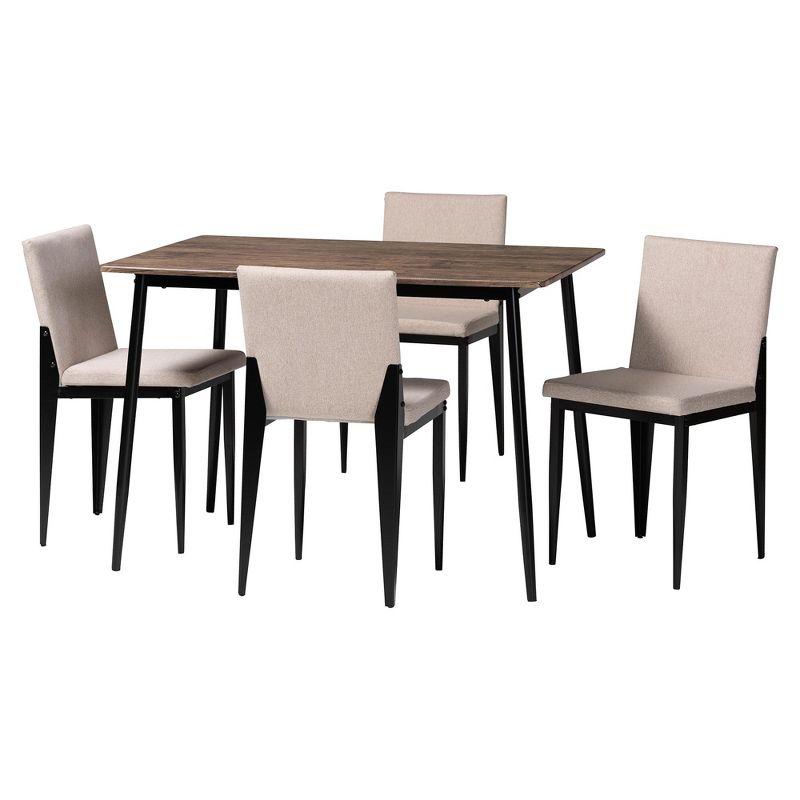 Baxton Studio Bishop Industrial Beige Fabric and Metal 5-Piece Dining Set