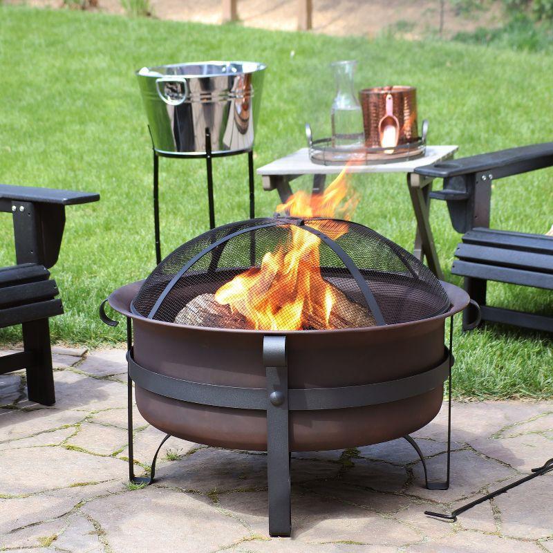 Sunnydaze Outdoor Camping or Backyard Large Round Cauldron Fire Pit Bowl with Log Poker and Spark Screen - 29"