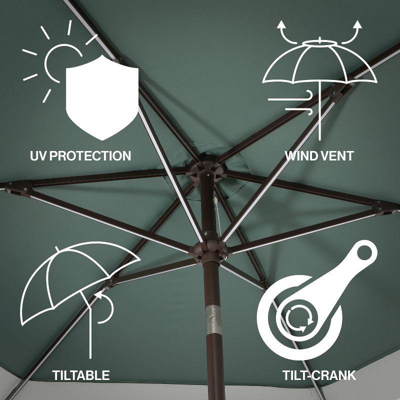 JONATHAN Y Spencer 9 ft. Classic Coastal 2-Tone Solar LED Market Patio Umbrella 12 LED Strip Lights, Auto-Tilt, Crank, UV Protection in Green/White