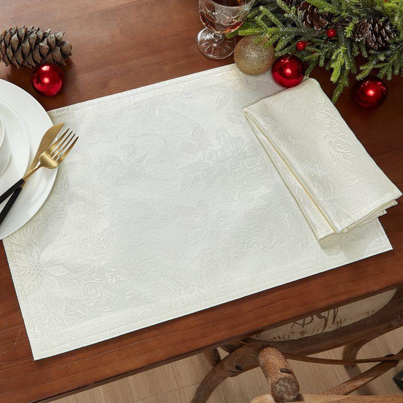 Elrene Poinsettia Elegance Jacquard Holiday Placemat - 13" x 19" - Elrene Home Fashions