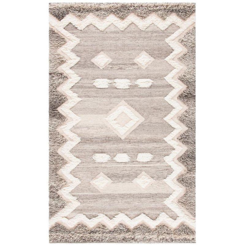 Ivory Bohemian Hand-Knotted Wool 6' x 9' Rectangular Rug