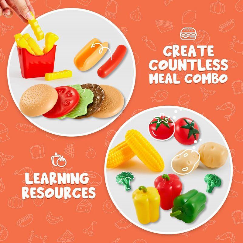 SYNCFUN 135Pcs Kids Play Food Set, Pretend Food Toys for Play Kitchen with Fruit, Vegetable, Food Can, Dessert, for Toddler Boys Girls 2 3 4 5 6 Years