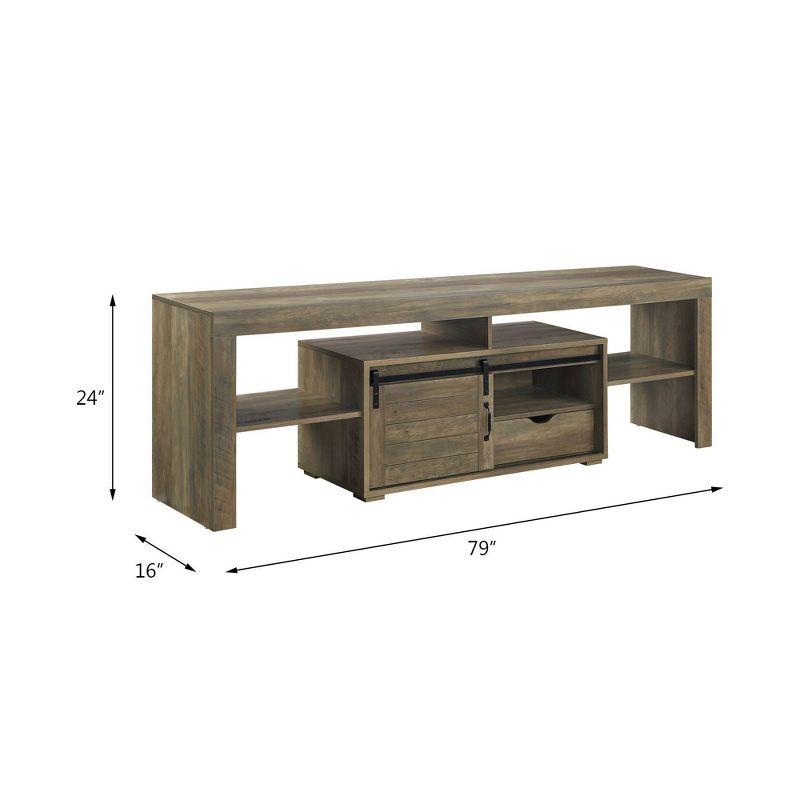 79" Wasim Tv Stand and Console Rustic Oak Finish - Acme Furniture: Sliding Barn Doors, Storage Shelves