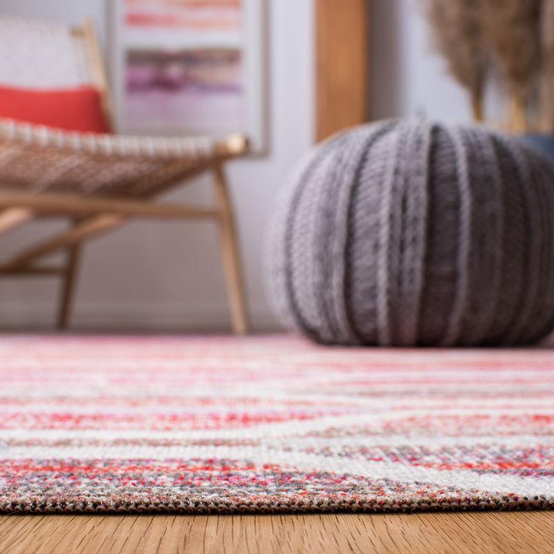 Square Red and Ivory Boho-Chic Synthetic Indoor/Outdoor Rug - 6' 7"