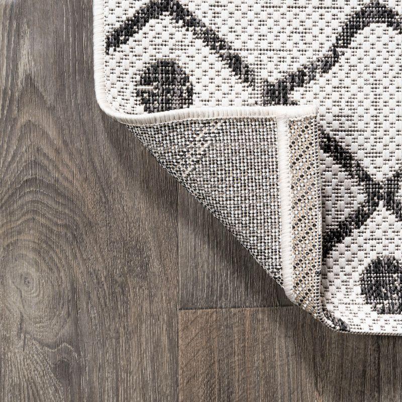 2'x10' Nokat Modern Bohemian Styled Indoor/Outdoor Runner Rug, Ivory/Black - JONATHAN Y