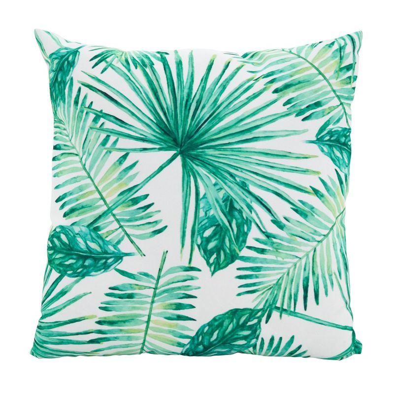 Green Tropical Leaf Square Cotton Throw Pillow