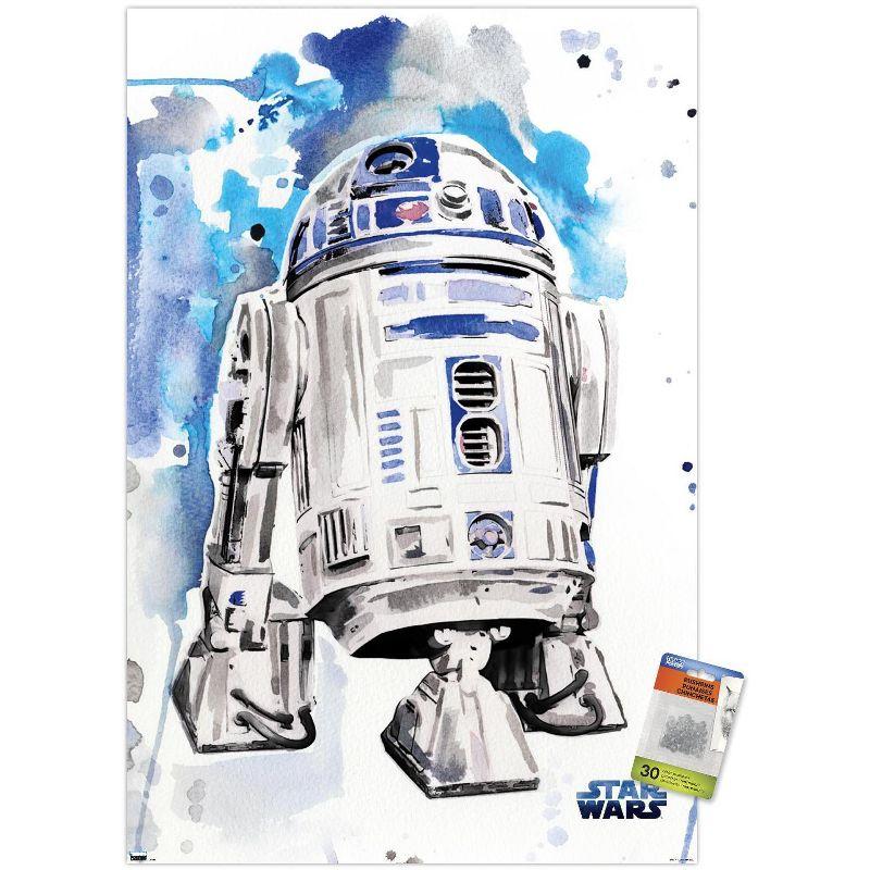 Star Wars R2D2 Watercolor Poster with Pushpins, 22.375" x 34"