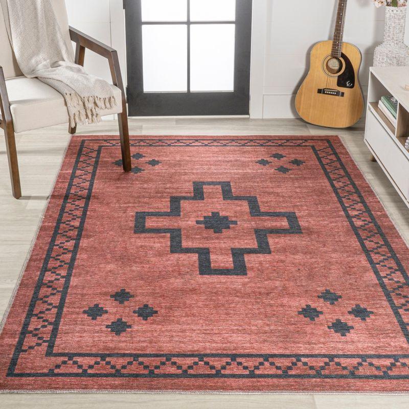 Korsa Geometric Medallion Machine-Washable Area Rug - JONATHAN Y