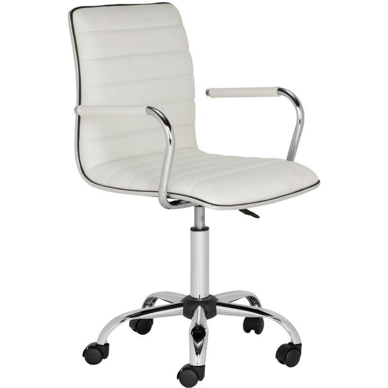 Transitional White Leather Swivel Arm Chair with Metal Base