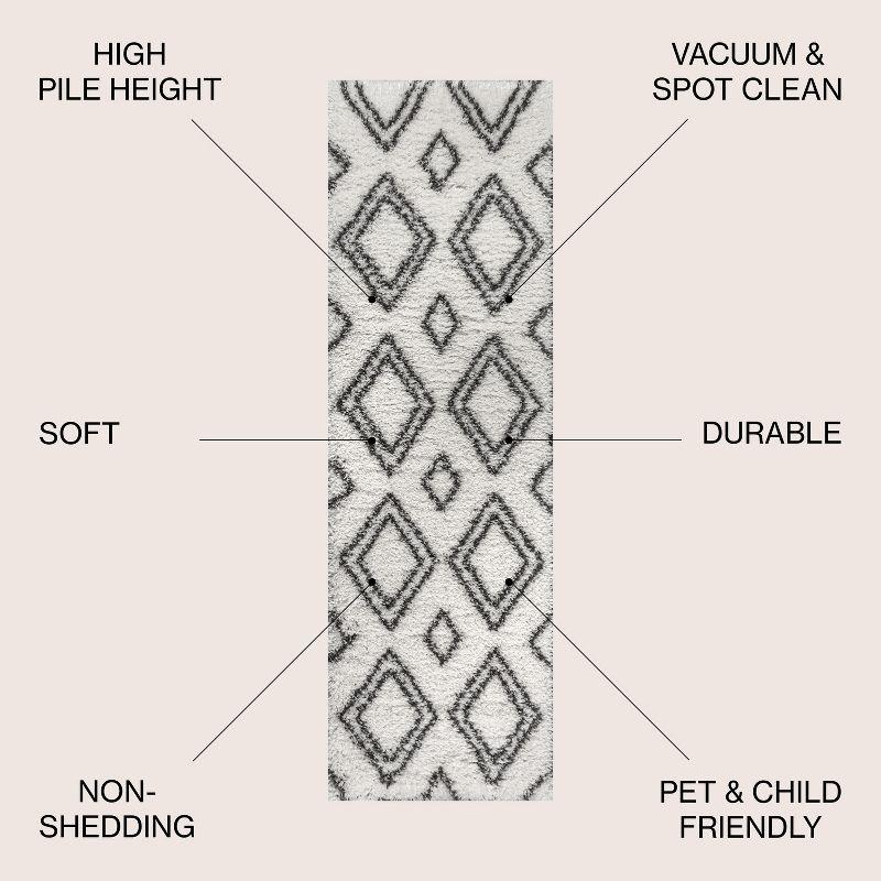 2'x8' Beni Moroccan Style Diamond Shag Area Rug, Ivory/Dark Gray - JONATHAN Y