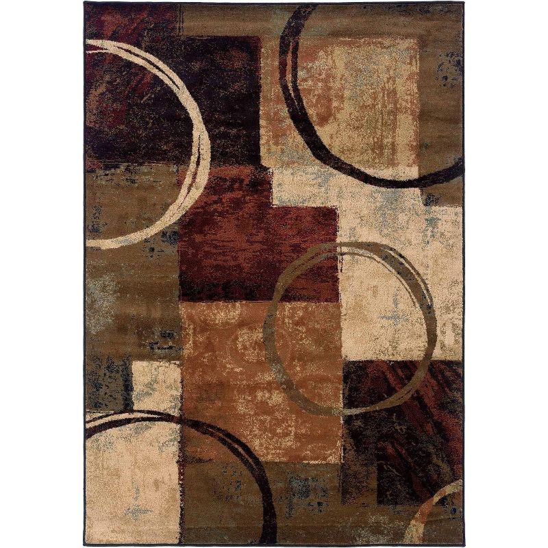 Hudson Ivory and Brown Synthetic Oriental Area Rug