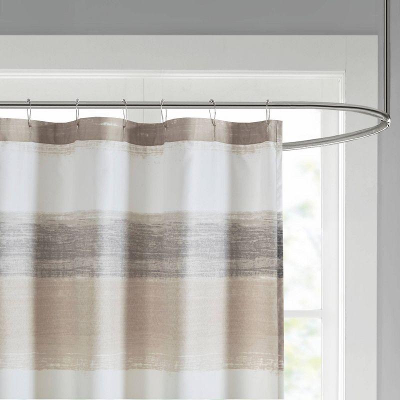 Seth Striped Print Shower Curtain Taupe/Black - Madison Park: Polyester Microfiber, Buttonhole Top, Machine Washable