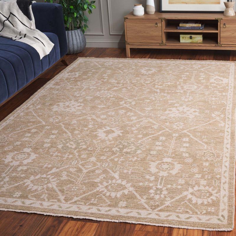 Elegant Ivory Floral Hand-Knotted Wool & Viscose 9' x 12' Rug