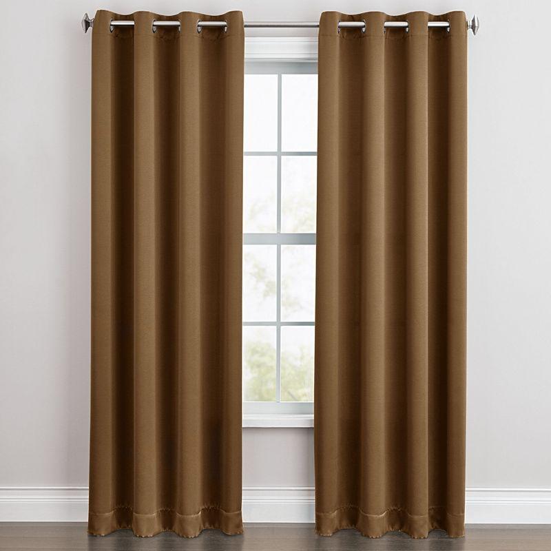 Caramel Polyester Room-Darkening Grommet Curtains