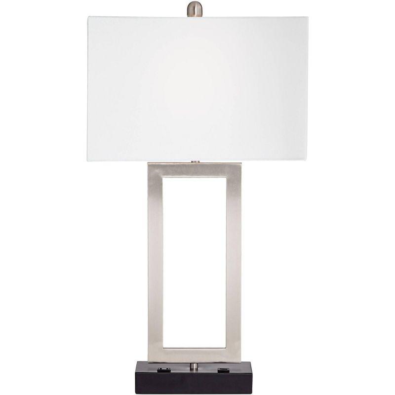 360 Lighting Todd Modern Table Lamp 30" Tall Steel Open Rectangle with USB and AC Power Outlet in Base White Shade for Bedroom Living Room Bedside