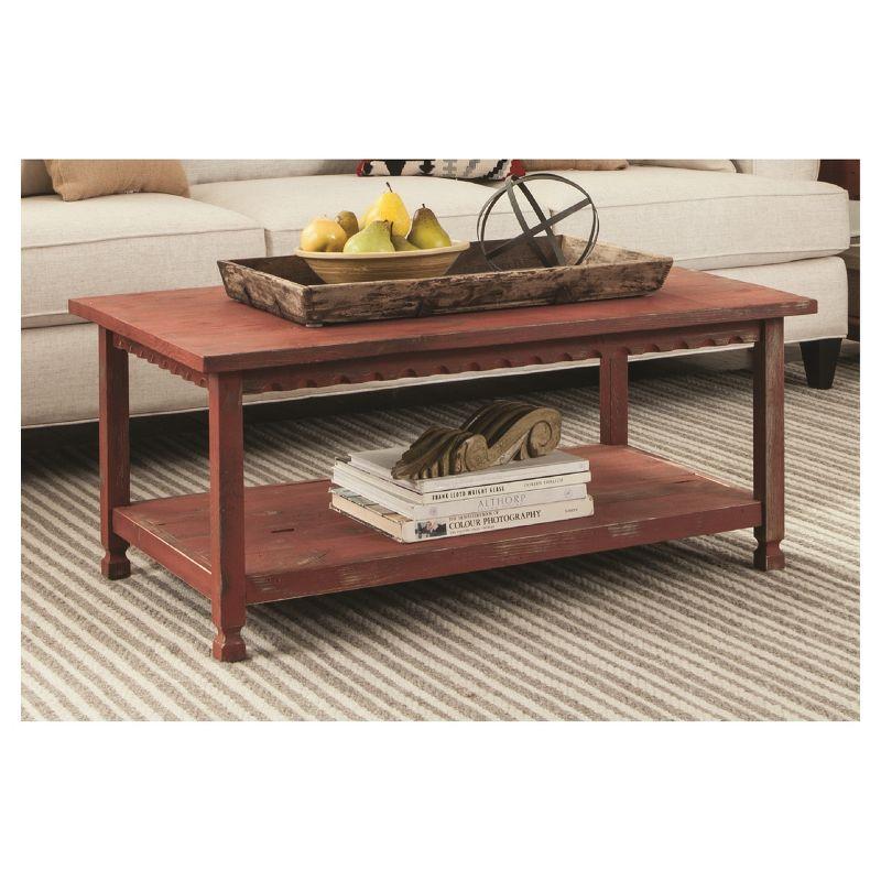 Country Cottage 46'' Red Wood Coffee Table with Storage Shelf