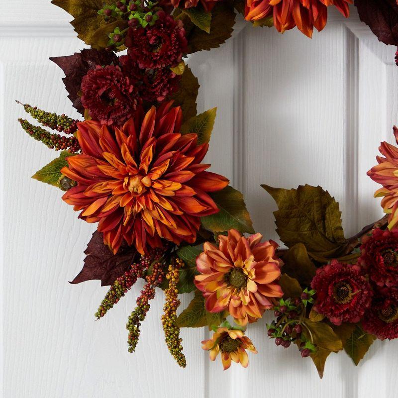 Nearly Natural 22-in Dahlia & Mum Wreath