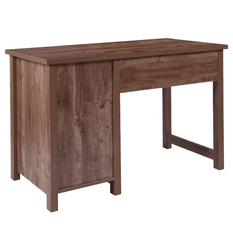 Flash Furniture New Lancaster Collection Crosscut Oak Wood Grain Finish Computer Desk with Metal Drawers