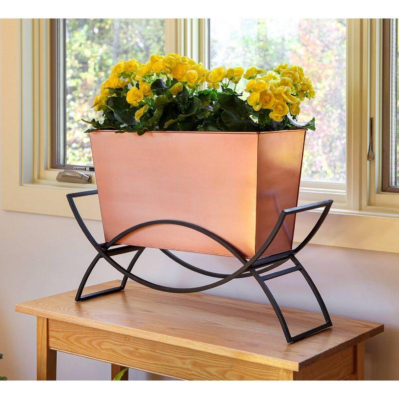 27.5"W Rectangular Flower Box Copper Plated with Wrought Iron Stand - ACHLA Designs: Outdoor/Indoor, No Assembly