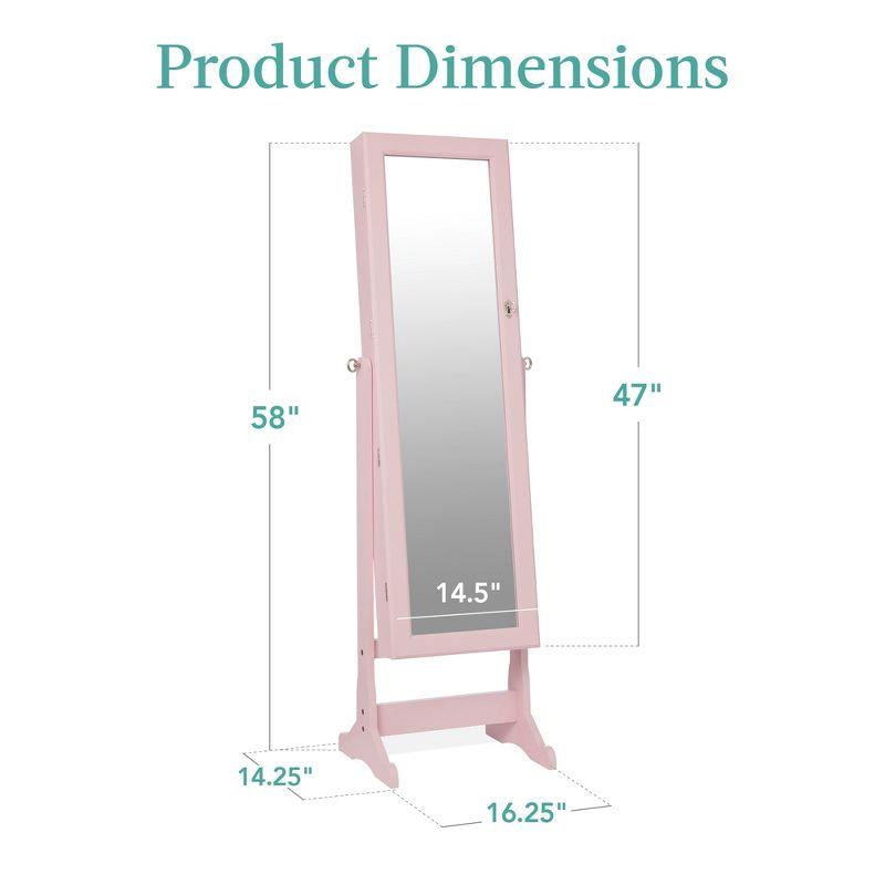 Best Choice Products Jewelry Armoire Cabinet, Full Length Mirror w/ Velvet Storage Interior, Lock - Dusty Pink
