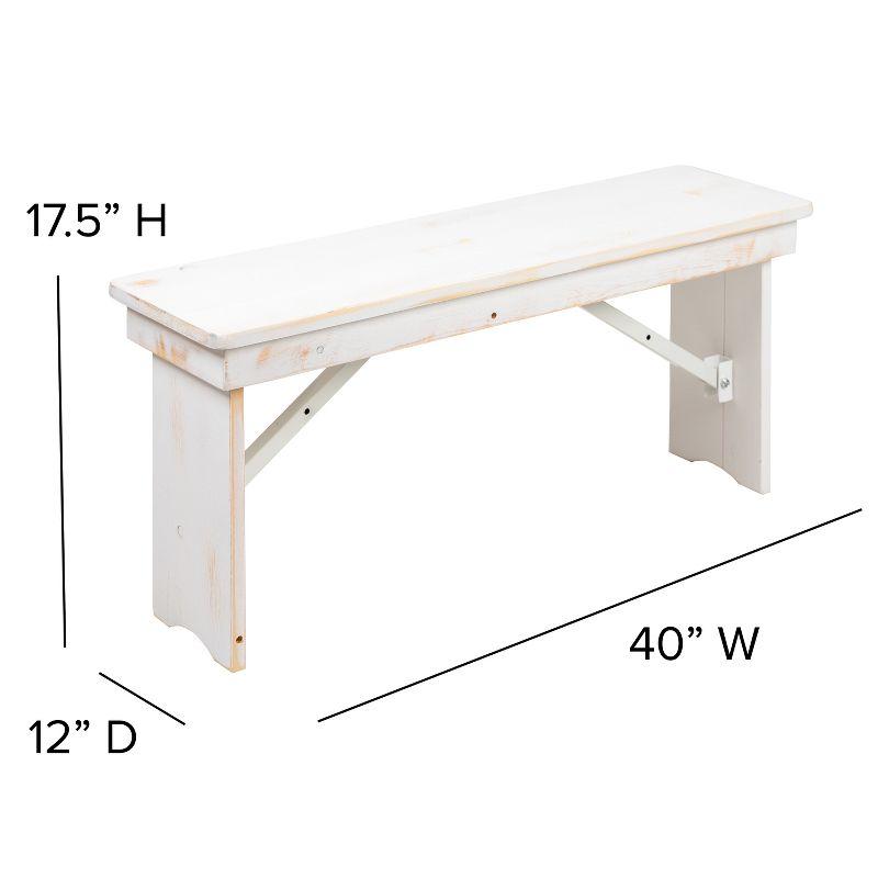 Flash Furniture HERCULES Series 40" x 12" Antique Rustic White Solid Pine Folding Farm Bench