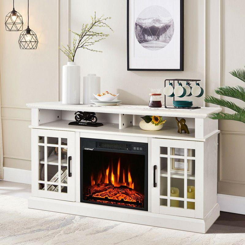 Costway 48'' Fireplace TV Stand W/ 1400W Electric Fireplace for TVs up to 50 Inches White