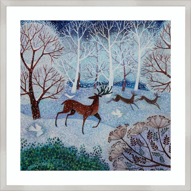 Winter Deer and Doves Framed Nature Print 25" x 25"