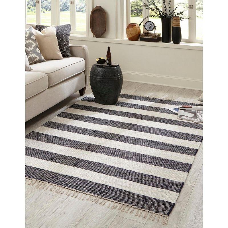 Unique Loom Chindi Rag Collection Area Rug - Striped (5' 1" x 8' Rectangle Navy Blue/Ivory)