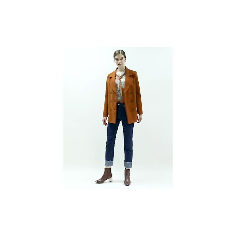 Allegra K Women's Long Sleeves Double Breasted Button Winter Outerwear Pea Coat Camel X-Large