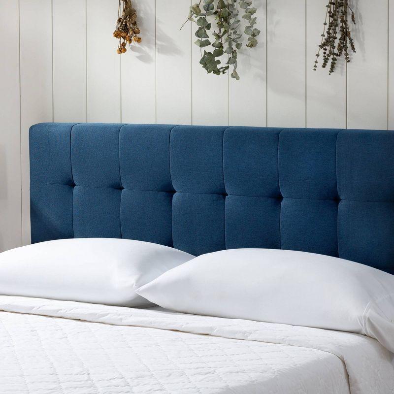 King-Sized Navy Linen-Tufted Upholstered Platform Bed with Wooden Slats