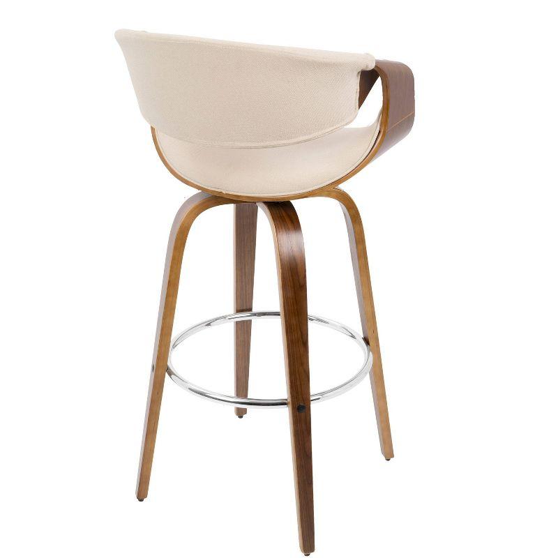 Set of 2 Curvini Mid-Century Modern Bar Height Barstools Walnut/Cream - LumiSource: Swivel, Padded Back, Wood Frame