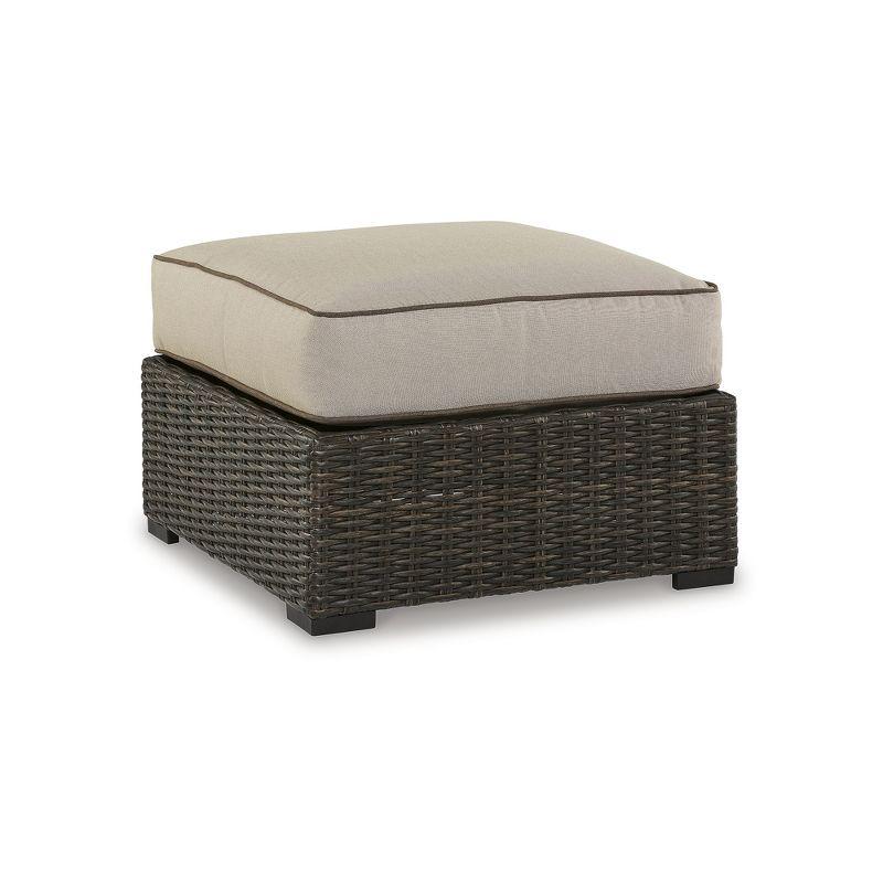 Beige and Brown Outdoor Resin Wicker Ottoman with Cushion