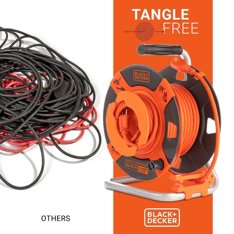 BLACK+DECKER 50' Garden Cord Reel 14AWG 4 Outlets: Outdoor Extension Cord Reel, 13 Amp, 50ft, 3 Conductors, Black