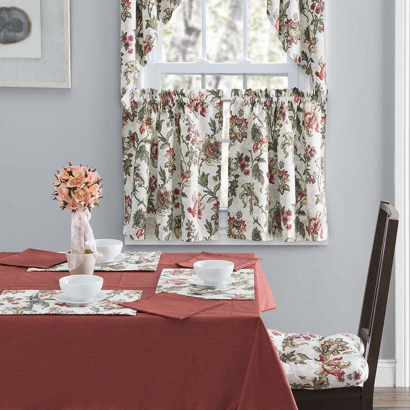 Ellis Curtain Madison Floral Design Printed Natural Ground 1.5" Rod Pocket Tailored Swag 56" x 36" Brick