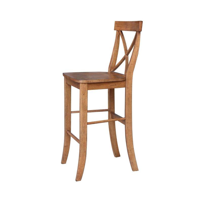 30" X Back Barstool Distressed Oak - International Concepts: Solid Wood, Square Seat, Armless