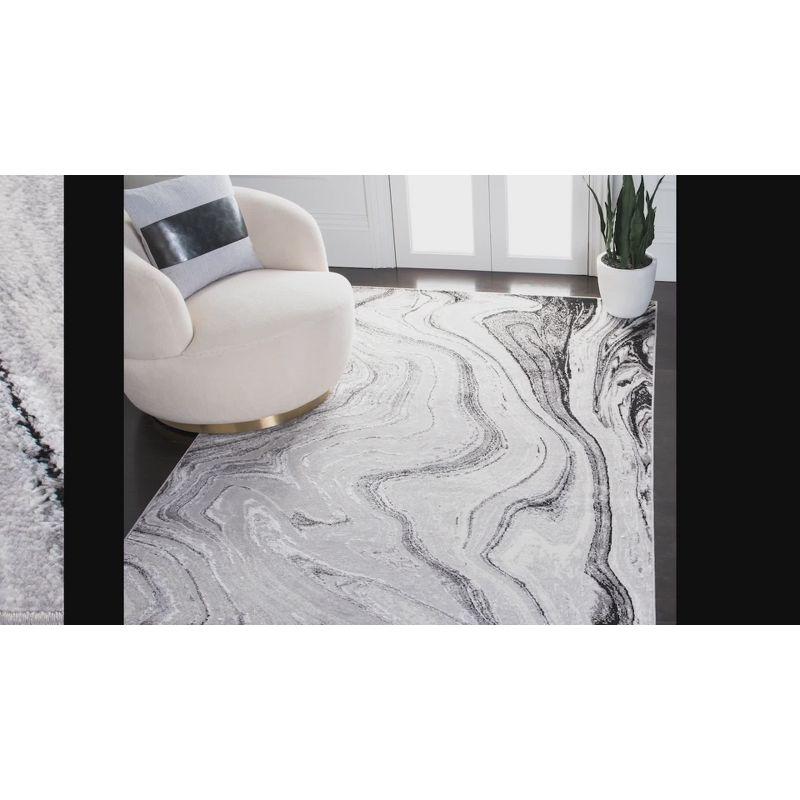 Abstract Beige and Grey Hand-Knotted Synthetic Area Rug