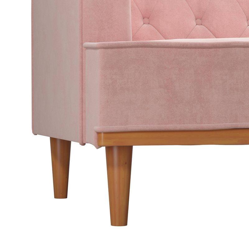 Stella Vintage Pink Velvet Convertible Sofa Bed with Wood Trim