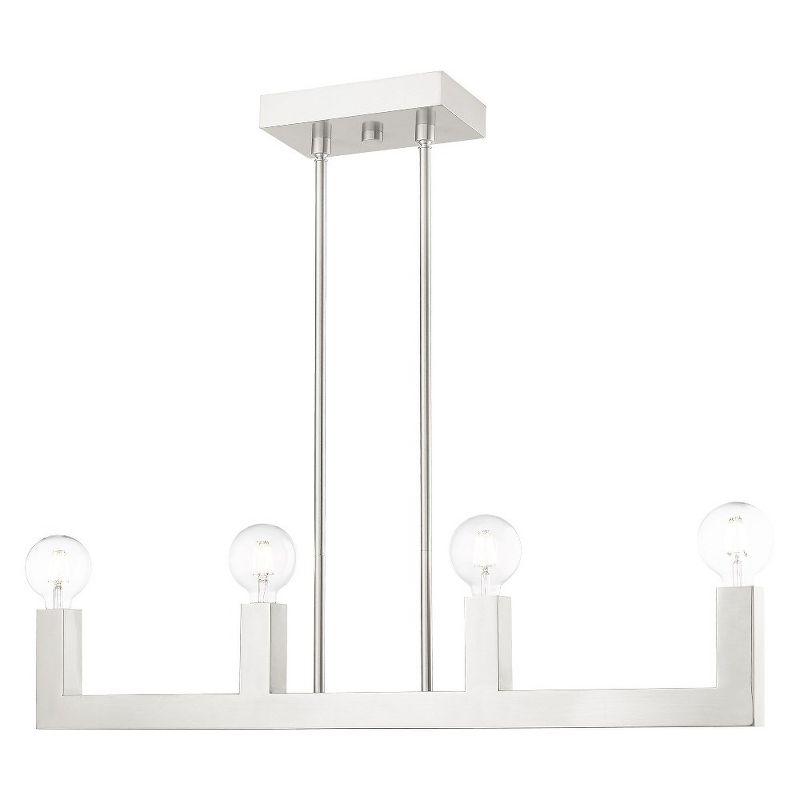 Sleek Minimalist Brushed Nickel & Crystal 4-Light Linear Chandelier