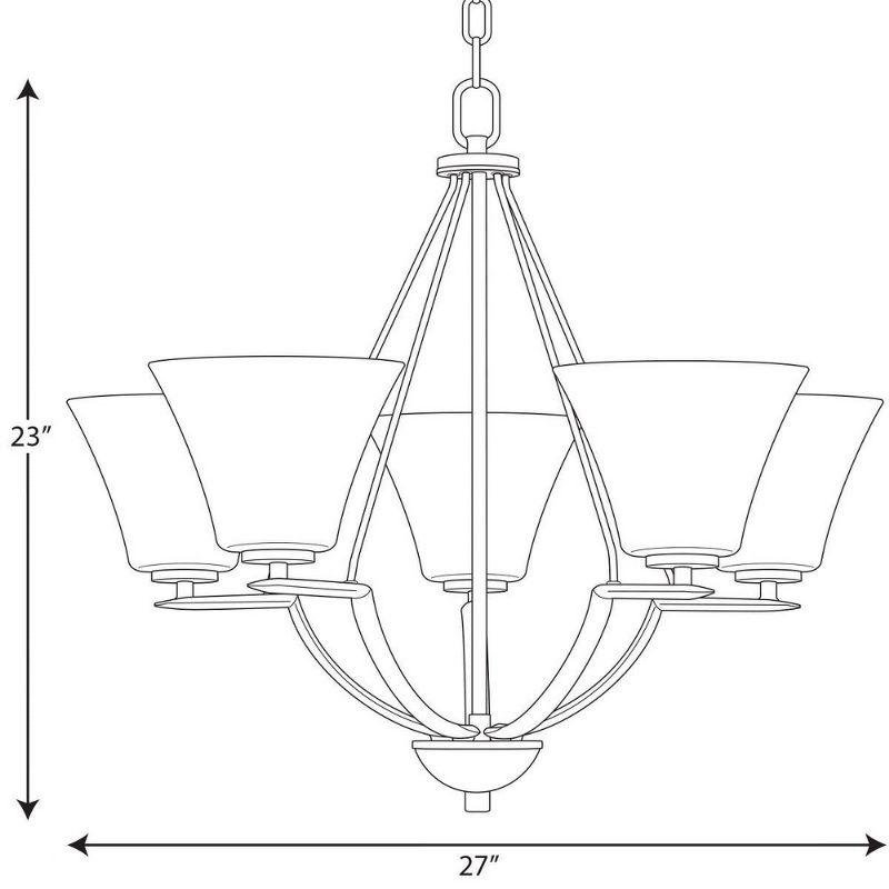 Progress Lighting Bravo 5-Light Chandelier, Brushed Nickel, White Etched Glass Shade