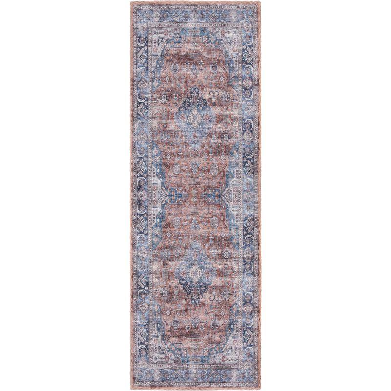 Nourison Washable Brilliance 2' x 6' Blue/Multi Vintage Indoor Bathroom, Kitchen Runner Rug