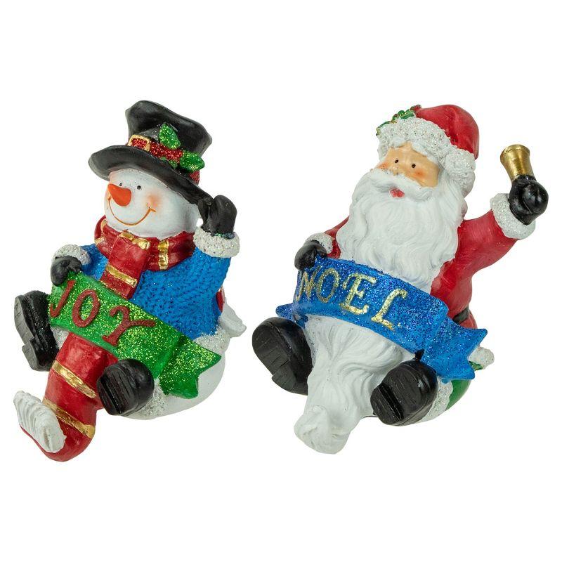 Northlight Santa "Noel" and Snowman "Joy" Glitter Christmas Stocking Holders - 5" - Set of 2