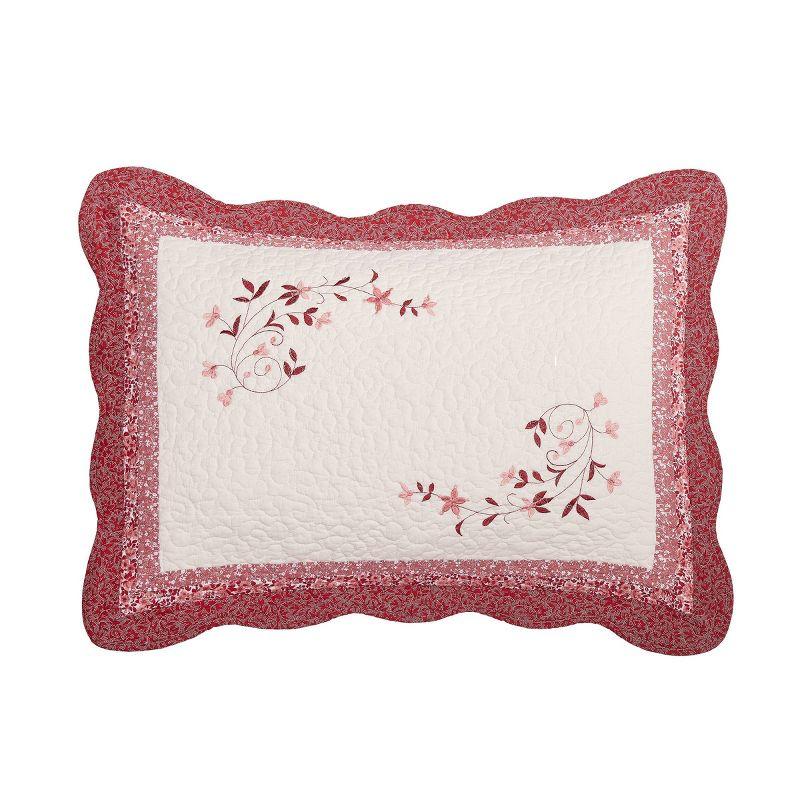 King Red and Ivory Embroidered Cotton Pillow Sham