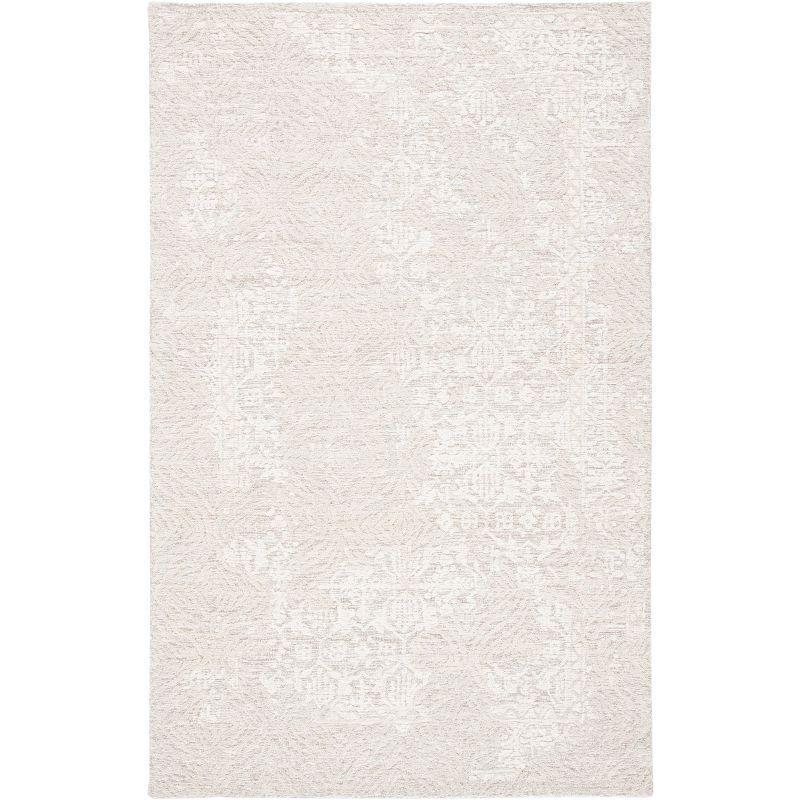 Hand-Tufted Ivory Wool Floral Rug - 59" x 84" Rectangular Design