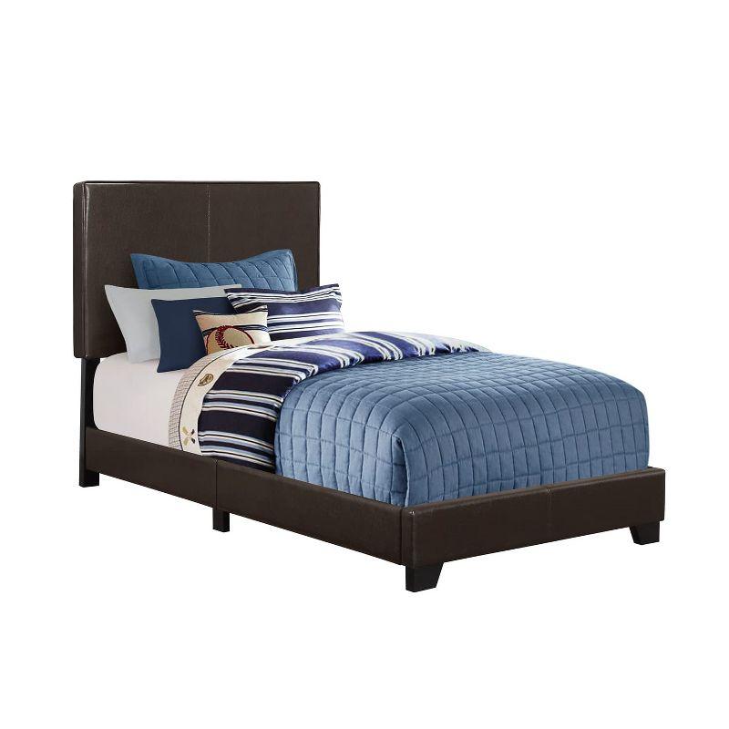Monarch Specialties Bed Twin Size Platform Bedroom Frame Upholstered Pu Leather Look Wood Legs Brown Transitional